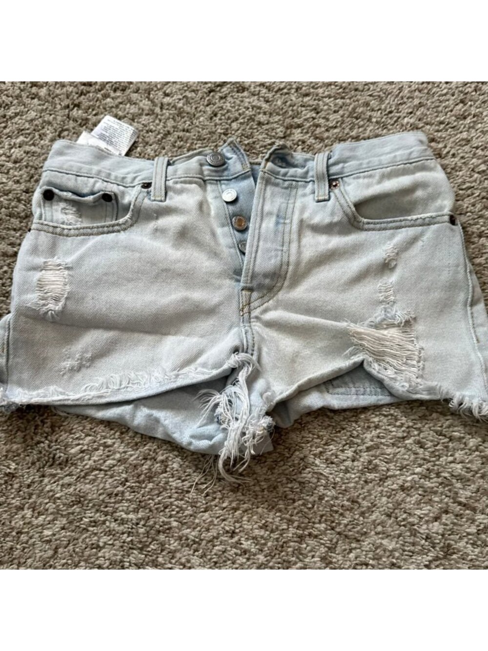 Levi's Denim Jean Shorts Women's W25 Light Wash Distressed High Rise Button Fly